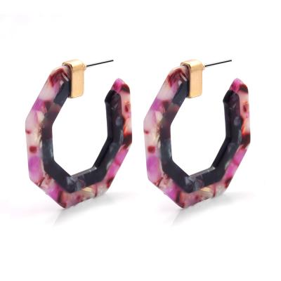 China FASHIONABLE Popular Multicolor Stitching Acetate Irregular Panel Personalized Women's Resin Earrings for sale