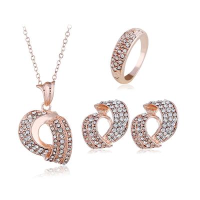 China CLASSIC 2021 Exaggerated Three Piece Bridal Jewelry Set Rose Gold Diamond American Necklace Sets Women Diamond Necklace Set for sale