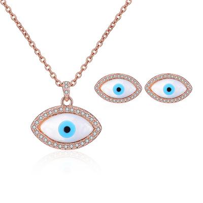 China New CLASSIC Creative Demon Eye Custom Alloy Plated Horse Eye Necklace Earring Inlaid Jewelry Set Diamonds Necklace Set for sale