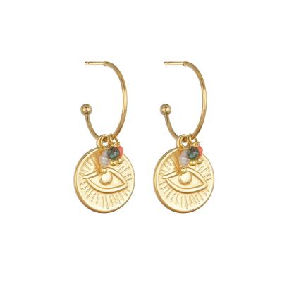 China CLASSIC popular jewelry French light luxury wind eye of wealth pearl 14k gold baguette eye earrings for sale