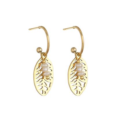 China Hollow Out CLASSIC Popular Leaves Bead Simple Titanium Steel Hollow Circle Leaf Designer Earrings for sale