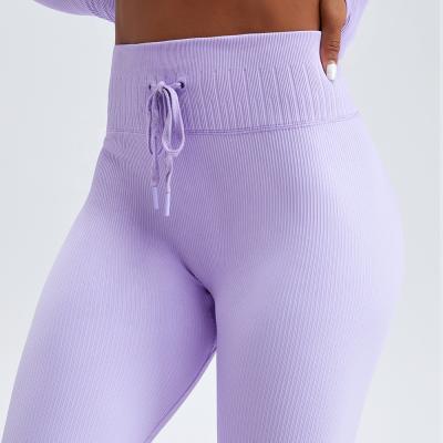 China Anti-Static Seamless Drawstring Waist Gaiters High Waist Fitness Yoga Gym Pants for sale