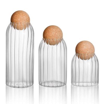 China Minimalist hot selling vertical handmade high grain borolicate storage glass jar with cork lid for sale