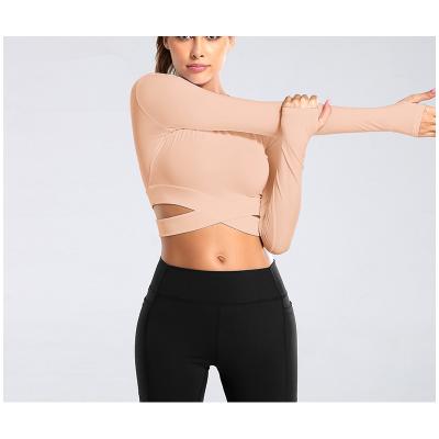 China O-neck breathable colla casual sustainable yoga clothes cross beautiful size women fitness yoga tops wear for sale