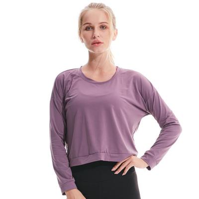 China QUICK DRY Loose O-Neck Blouse Women Sport Shirt Fitness Workout Running Long Sleeve Yoga Top Woman Gym Shirt for sale