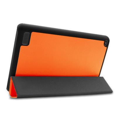 China Protect Ultra Slim Stand Triple Leather Flip Cover PU Tablet Case For Amazon Fire 7 Cover Orange for sale