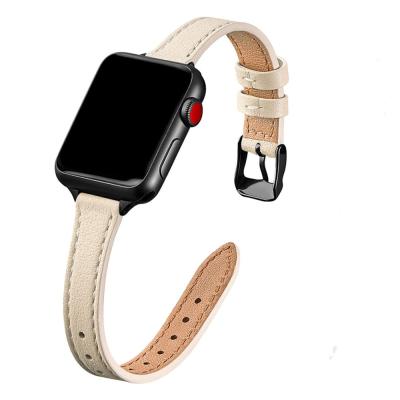 China Business Yapears 2022 Slim Genuine Leather Watch Band For Apple Watch 41mm/45mm Top Grain Leather Strap For iWatch All Series for sale