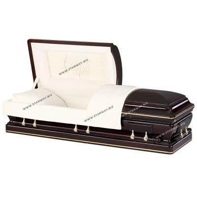 China 8801Gold Stripe American Style Decoration Caskets Solid Wood Adult Caskets Burial Made In China for sale