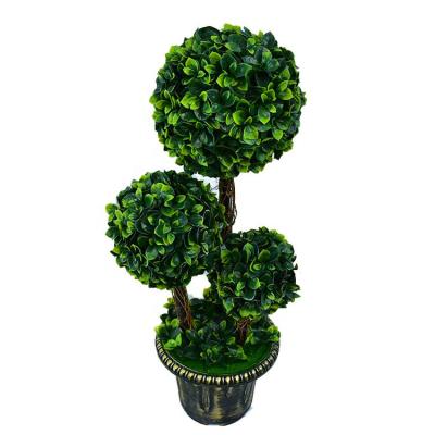 China Artificial Plastic Green Artificial Boxwood Tree Bonsai Tree Greenery Garden Grass Ball Topiary Plant for sale