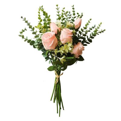 China High Quality Real Touch Wedding Decoration Rose Flower Bridal Flowers Silk Artificial Roses Flower Bouquet for sale