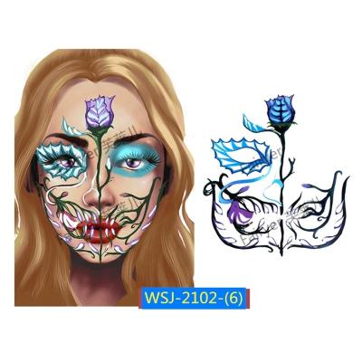 China Halloween Temporary Funny Skeleton Cyber ​​Scary Women Party Makeup PVC Body Art Tattoo Sticker Reusable Skull Face Stickers for sale