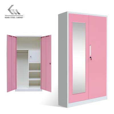 China (Other) Kemei Adjustable Colored Coded Interior Lock Box 2 Door Safe Metal / Steel Wardrobe With Mirror for sale