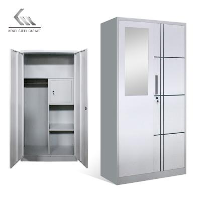 China (Other) Adjustable Multifunctional Indian Wardrobe Lemari Sliding Door Metal Wardrobe Closet With Mirror for sale