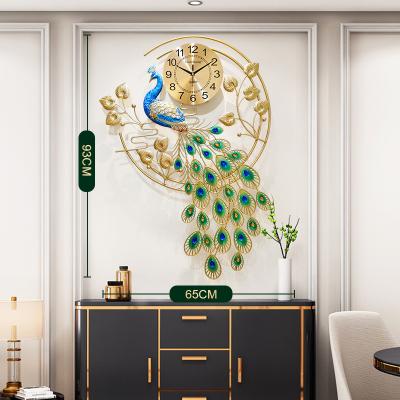 China European Style Antique Luxury Peacock Vintage Style Gold Peacock Wall Clock Decoration Metal for sale