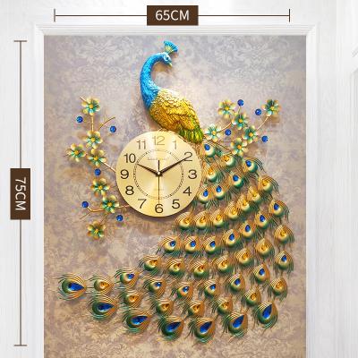 China Fashion Style Gold Peacock Lighted Wall Clock Antique Decor Wall Art Clock For Living Room for sale