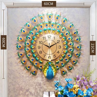 China Antique Style Preciser Peacock Design Iron European Art Quartz Wall Clock For Modern Luxury Home Decor for sale