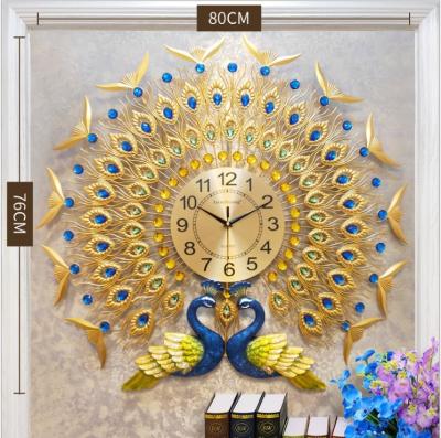 China Large Golden Metal Peacock Antique Handmade Wall Watch Style Home Decoration for sale