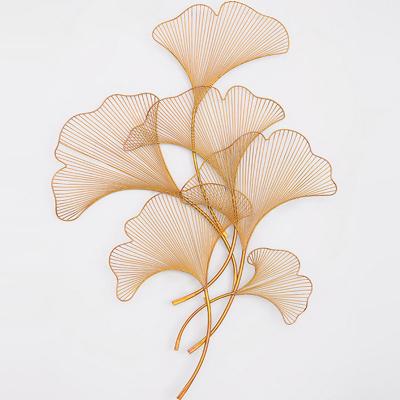 China Creative Gold Color Minimalist Modern Home Design Ginkgo Biloba Wall Decoration For Hotel Living Room Bar Club Decoration for sale