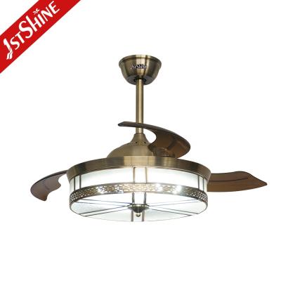 China With Light High Quality Copper Decorative 1stshine Retractable Ceiling Fan With Led Light for sale