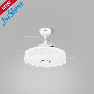 China 1stshine New Technology Products AC Motor Blades Music Modern Retractable Ceiling Fan With Speaker for sale