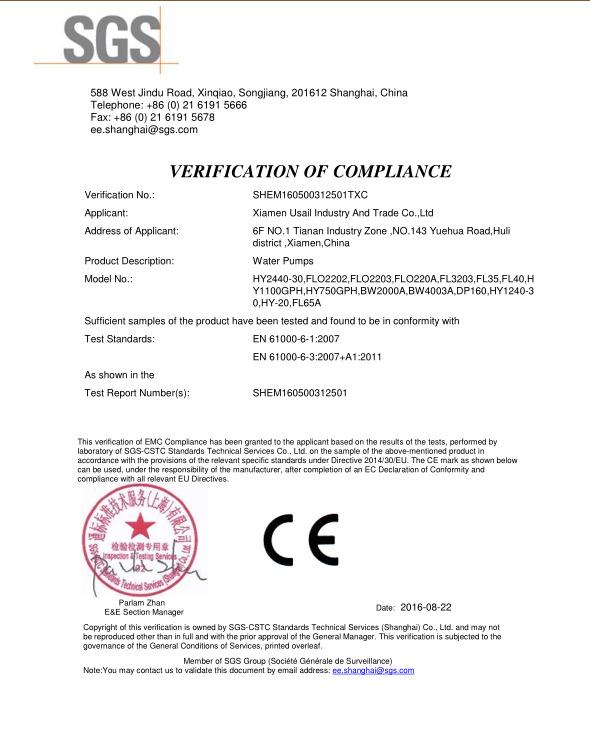 CE - Xiamen Usail Industry And Trade Co., Ltd.