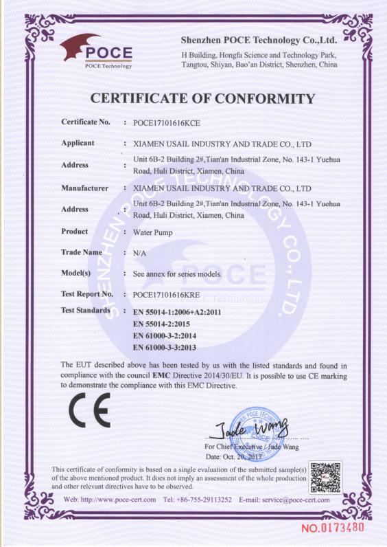 CE - Xiamen Usail Industry And Trade Co., Ltd.