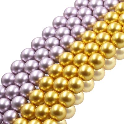 China Stock of garment accessories or necklace or ring or bracelet or earring for sale 12MM 14MM imitation south sea beads gold pearl strands glass beads for diy necklace jewelry for sale