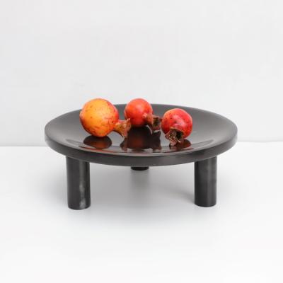 China China White Marble Ornaments Round Fruit Tray Black Stone Crafts for sale