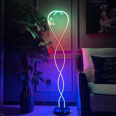 China App Modern Nordic Remote Control Vertical Color Changing RGB Multicolor Minimal Light Tripod Position Led Corner Floor Lamp for sale