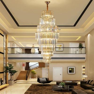 China Modern Chandelier K9 Crystal Chandelier Luxury Gold Long Hotel Lobby Lamp Stair Villa Minimalist Chandelier Lamp for sale