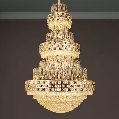 China Hot Sale Modern Luxury Large Indoor Gold Roundstair Lighting Crystal Chandeliers Pendant Lights For Hotel Lobby Staircase for sale