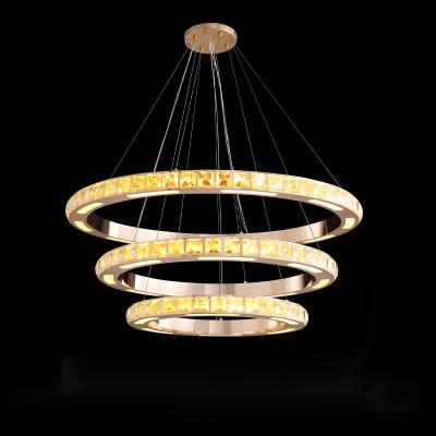 China Nordic Minimalist LED Light 3 Circles Crystal Chandelier Light Ring Pendant LED Lighting for sale