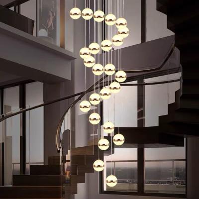 China Modern minimalist simple home staircase ball chandelier creative gold acrylic long led chandelier lights for sale