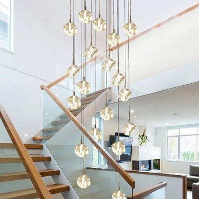 China 2021 Modern Minimalist Design Light Dislocation Staircase K9 Square Crystal Chandelier For Stairs Lobby Hotel for sale