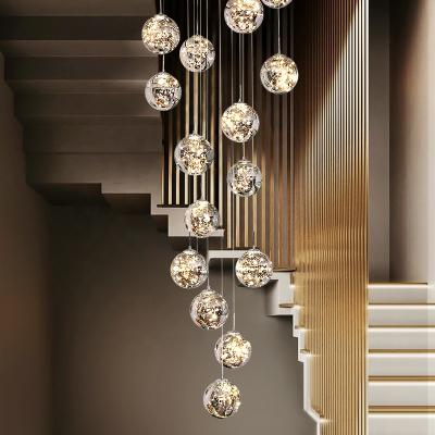 China Modern Minimalist Glass Pendant Light Ball Night Design Duplex Stair Hanging Modern Led Chandelier for sale