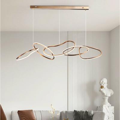 China Simple Minimalist Circle Rings Hanging Decorative Pendant Lighting Aluminum Gold Luxury Indoor Modern Led Chandeliers for sale