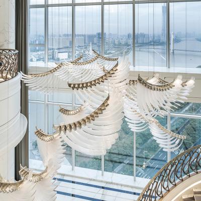 China Modern Minimalist Custom Large Decorative Wings Chandelier Luxury Hotel Glass Hanging Feathers Bespoke Lighting for sale