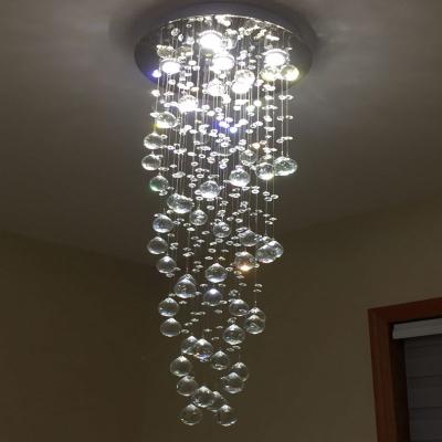 China Luxury Crystal Villa Chandelier Pearl Pendant Lights Simple Contemporary Minimalist Long Staircase Crystal Chandelier for sale