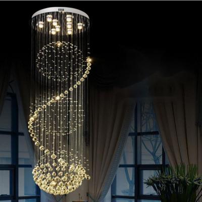 China Minimalist Luxury Waterfall Pearl Crystal Long Hanging Lamp Crystal Spiral Stairwell Pendant Lights Chandelier for sale