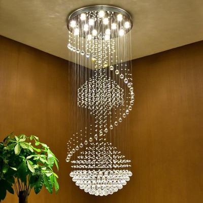 China Large Luxury Crystal Hanging Ceiling Modern Minimalist Crystal Ball Raindrop Spiral Crystal Chandelier Large for sale