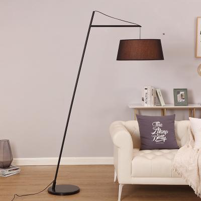 China New Large Modern Long Arm Fabric Shade Modern Floor Light Lamp For Living Room Nordic E27 Floor Lamp for sale