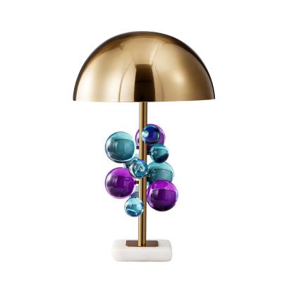 China Modern High Quality Postmodern Marble Crystal Ball Lamp Children's Lamp Gold Metal Mushroom Table Lamp for sale