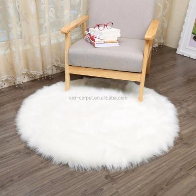 China Luxury Soft Modern Sheepskin Anti-Slip Shaggy Area Rugs Children Play Faux Sheepskin For Living And Bedroom Sofa Round 2ft for sale