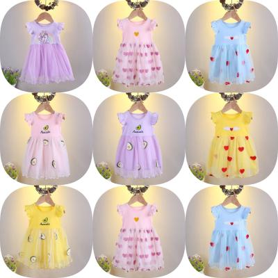 China 2022 summer new girls' clothes breathable V-neck printed princess dress blowing embroidered children's dress girls for sale