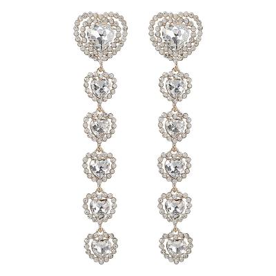 China Bling Bling Diamond Heart Earrings Women Vintage Party Jewelry Flexible Trendy Silver Plated Earrings Diamond Long Dangle Tassel Insert Diamond for sale