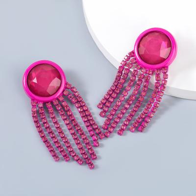 China Flexible high quality jewelry long chain red rhinestone dangle to drop popular spray long tassel paint women vintage acrylic earrings for sale