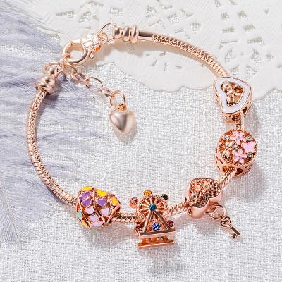 China Crystal Charm Ladies Jewelry Bracelet DIY Bracelet Of High Quality Ferris Wheel Romantic Robot Charm Gift Of Silver Plated Flower Pendant Women for sale