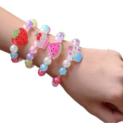 China Fashion Flexible Rainbow Girl Makeup Toys Cute Children Cartoon Bracelet Beaded Bracelet For Kids Jewelry Gift for sale