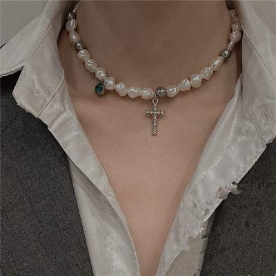 China Creative Flexible Fashion Choker Chain Beaded Cross Girls Elegant Jewelry Accessories Gifts Bead Vintage Necklace For Women for sale