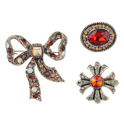 China Vintage Bow Flower Beauty Head Brooch Pin Woman Wedding Party Silk Scarf Costume Gemstone Accessories Brooch Luxury Gift 3pcs/set for sale